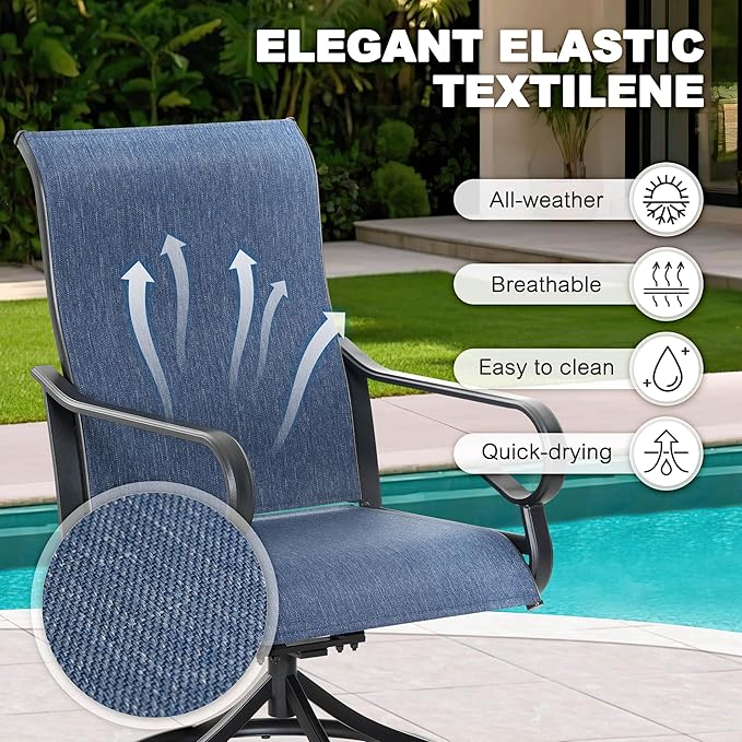 NUU GARDEN Patio Swivel Dining Chairs Set of 2, All-Weather Outdoor Swivel Rocker Chairs with High Back Textilene Seat, for Lawn Porch Garden, Blue