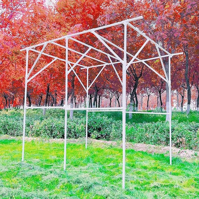 79'' L x 59'' W x 79'' H Grape Vine Support Arch Arbor Arbour Gazebo Trellis Rack Pergola Plastic-coated Metal Climbing Cane Frame For Vineyard Outdoor Patio Lawn Yard Garden Decoration White