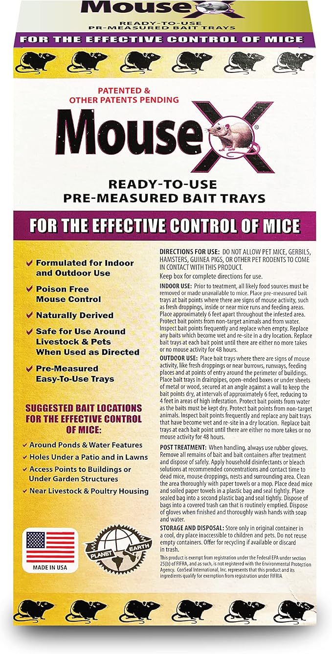 MouseX Rodent Control Bait Trays for Rats & Mice – Poison Free, Pet Safe | Indoor & Outdoor Use Pellets |3 oz Trays - 4 Pack