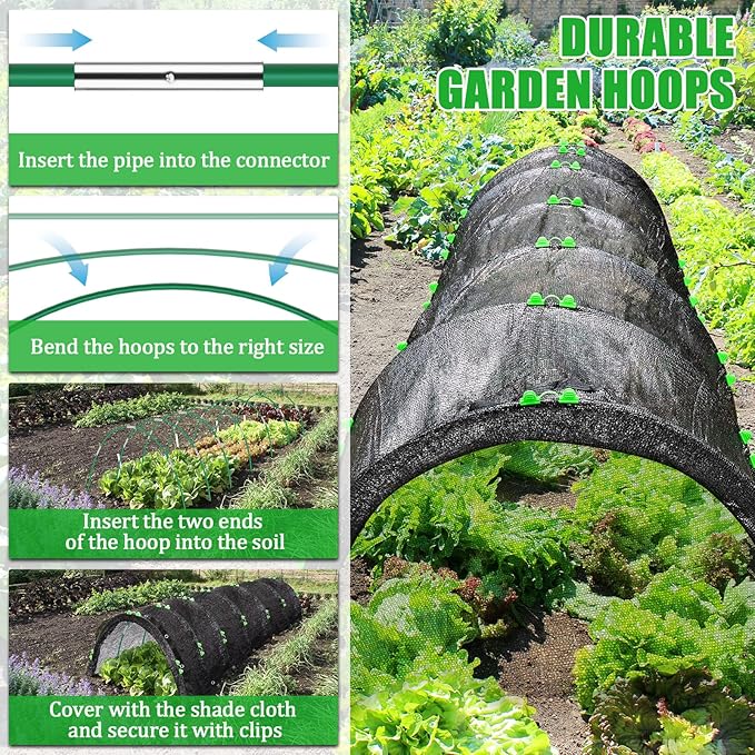 6.5 X 5FT 75% Garden Shade Cloth with Hoops, Plant Shade Cloth Garden Greenhouse Grow Tunnel for Heat Protection, Raised Bed Row Cover Black Netting Tarp for Outdoor Outside Patio Chicken Coops
