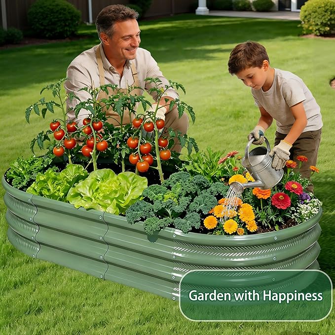 6×3×1 ft Light Green Metal Galvanized Raised Garden Bed, Easy Assembly Outdoor Garden Planter for Gardening Fruit, Vegetables, Flowers & Herbs