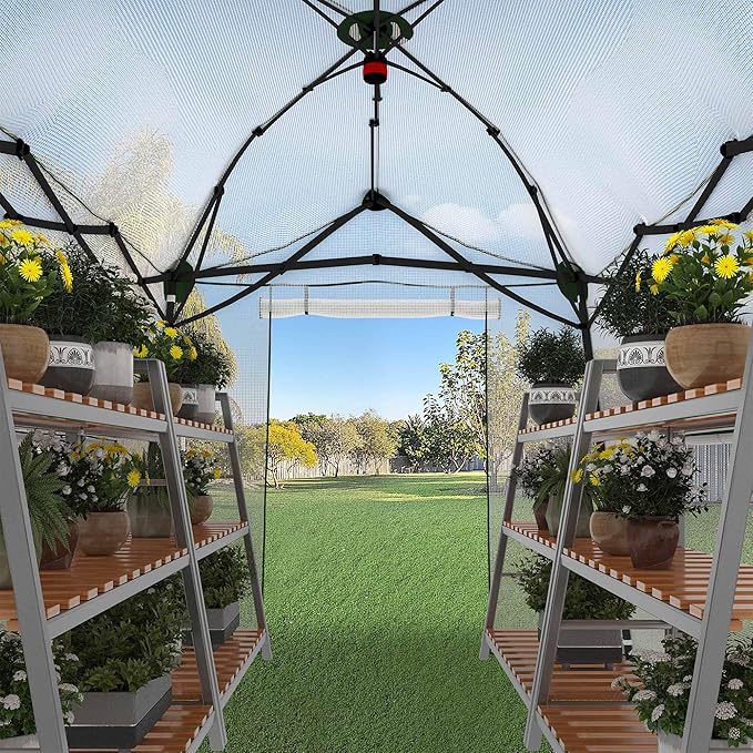 11 x 8.5 ft Pop-up Greenhouse, Walk-in Garden Green House, 4-Sided Ventilation, Heavy Duty Steel Frame, Weather-Resistant PE Cover for Indoor Outdoor with Zippered Doors