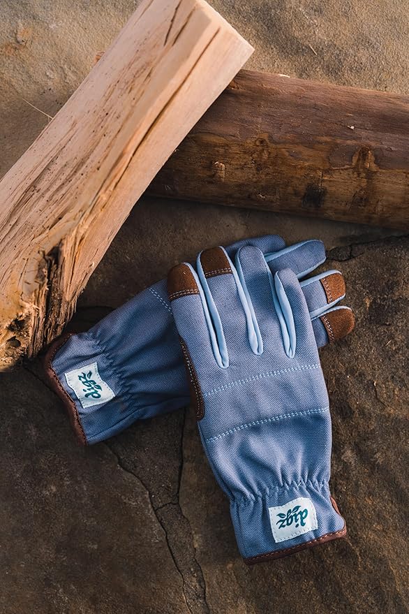 Digz Women's Large Duck Canvas Garden Gloves, Touchscreen, Blue
