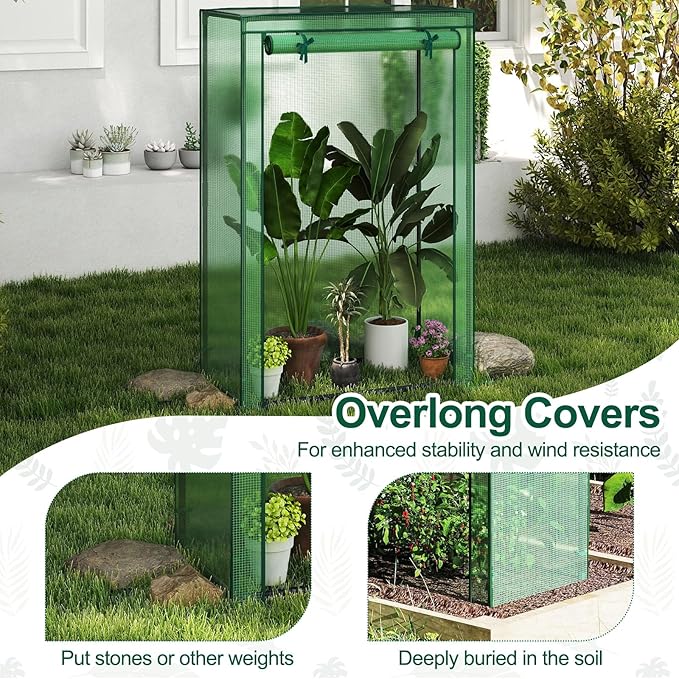 LDAILY Mini Greenhouse, 39" x 20" x 59" Portable Gardening Green House with PE Cover, Heavy Duty Metal Frame & Roll-Up Zipper Door, Small Greenhouses for Outdoors, Indoor, Garden & Backyard