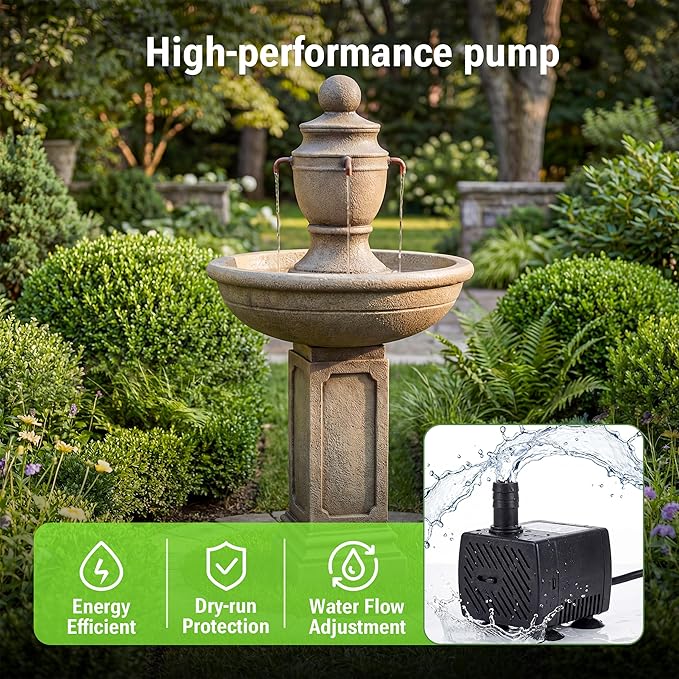 35-Inch Outdoor Water Fountain, 2-Tier Modern Italian Floor Standing Resin Waterfall Fountain with Warm Light, Home Art Decor for Garden, Patio, Yard, Porch, Deck, Lawn or Balcony in Brown
