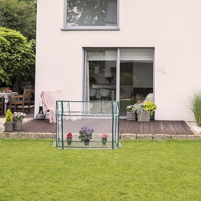 Relaxdays PVC Film Greenhouse, Roll-Up Door, H x W x D: 92 x 124 x 42 cm, Cold Frame with Plug-in System, Transparent