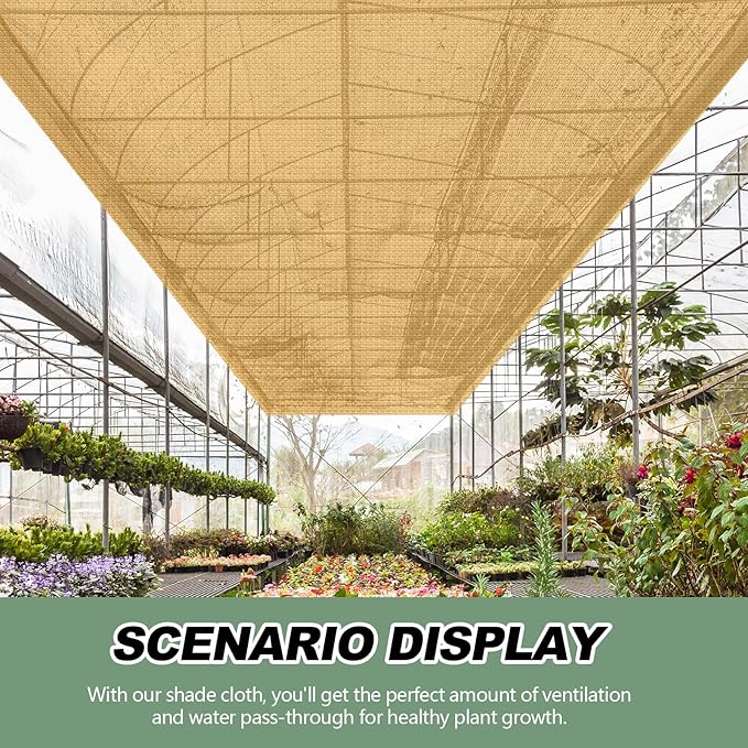 6.5X 100 ft Shade Cloth Roll for Covering Garden UV Resistant 95% Mesh Net with Ties for Patio Outdoor Greenhouse Fence Large Gardens Farms Flower Plant Cover Canopy, Beige