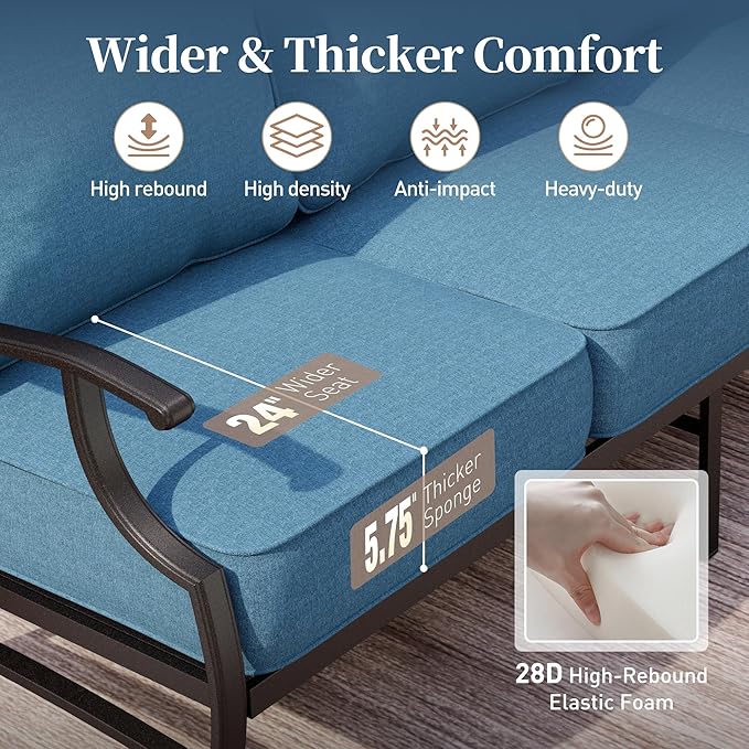 SUNSHINE VALLEY Metal Outdoor Rocker Patio Chairs Set of 2 with 5.75" Extra Thick Cushion, 2 Piece High Back Rocker Patio Chair All Weather Outdoor Furniture Seating for Deck Balcony Porch, Denim Blue