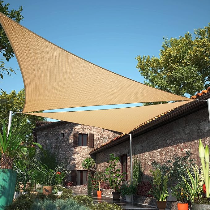 ShadeMart 20' x 20' x 20' Sand Beige Sun Shade Sail UPF50 Triangle smTAPT08 Canopy Fabric Cloth Screen, Water Air Permeable & UV Resistant, Heavy Duty (We Customize Size)