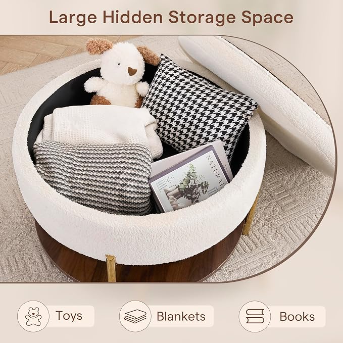 28.5 Inch Round Coffee Table, Storgae Ottoman with Removable Lid