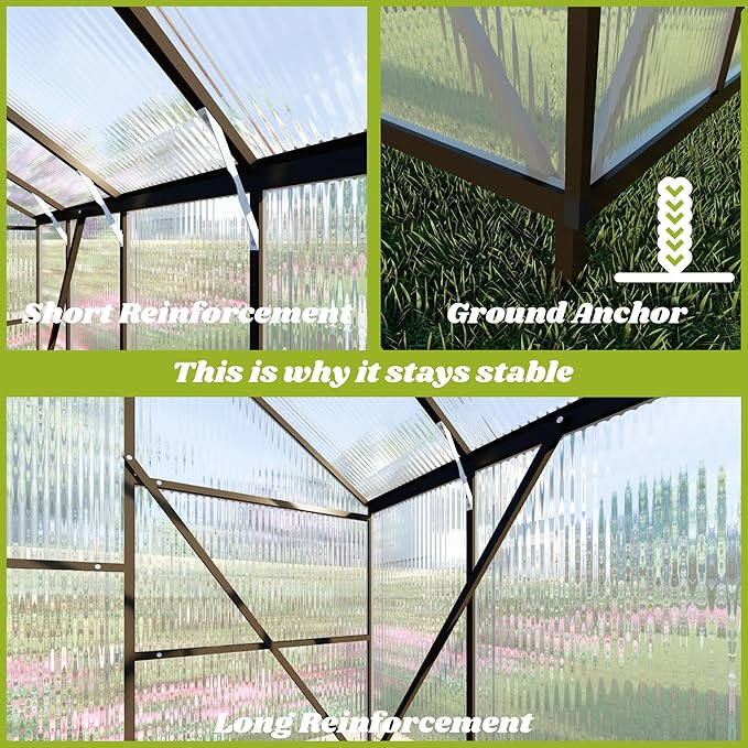 8x10 FT Greenhouses for Outdoors, Polycarbonate Greenhouse with PC Panels, Greenhouses for Outdoors for Yard, Garden, Hobby, Charcoal Black