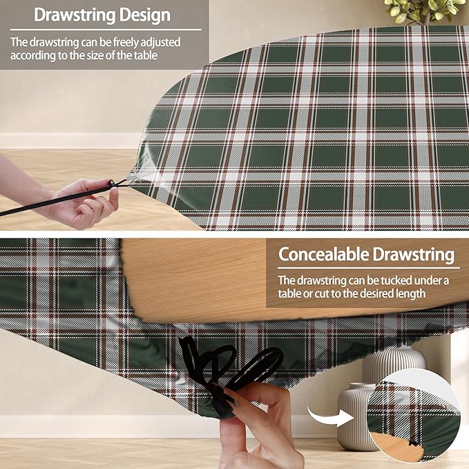 Fitted Round Tablecloth Waterproof Table Cloth Vinyl Indoor Outdoor Circle Cover for 36-44" Tables Dining Kitchen Apartment Home Party Gear Gifts Summer Fall Patio Picnic Camping Essentials