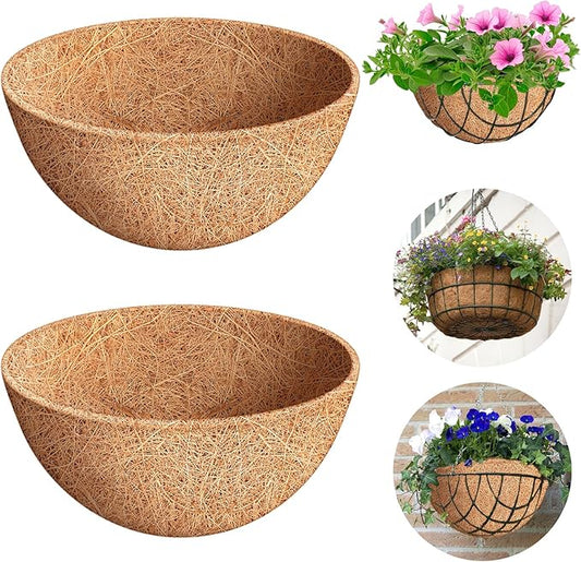 Riare 2 Pack 12 Inch Round Coco Liners Replacement, 100% Natural Coconut Coir Liners for Hanging Baskets, Garden Flower Vegetables Planter Pot, Window Box, Fence, Decks