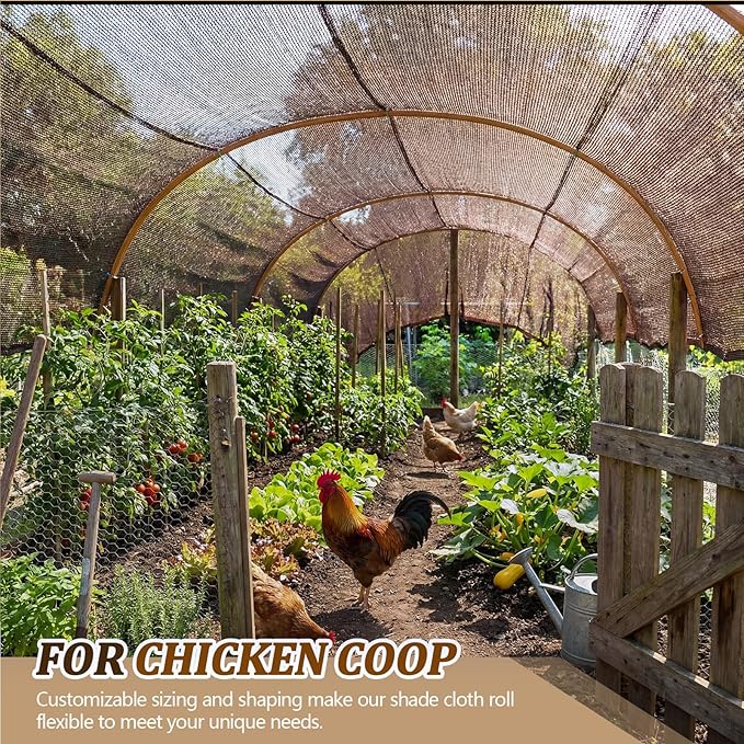 6.5X 50 ft Shade Cloth Roll for Covering Garden 95% Mesh UV Resistant Net with Ties for Patio Outdoor Greenhouse Fence Flower Plant Cover Canopy,Brown