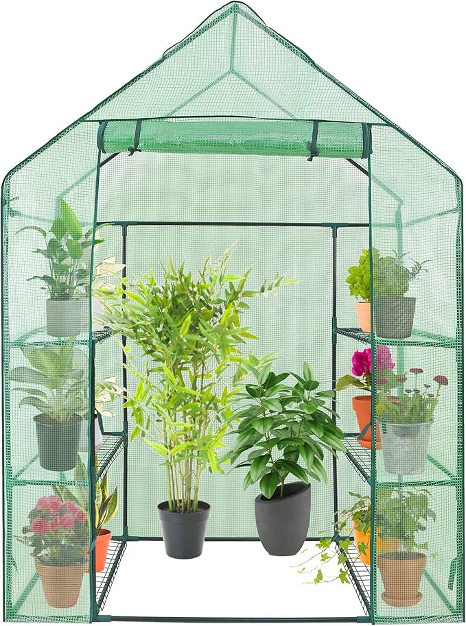 HomGarden Mini Walk-in Greenhouse 3 Tiers 6 Shelves PE Fabric Cover w/Roll-up Zipper Door for Flower and Plant