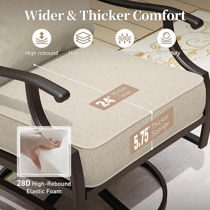 SUNSHINE VALLEY Metal Outdoor Patio Rocker Chairs Set of 2 with 5.75" Extra Thick Cushion, 2 Piece High Back Rocker Patio Chairs All Weather Outdoor Furniture Seating for Deck Porch Backyard, Beige