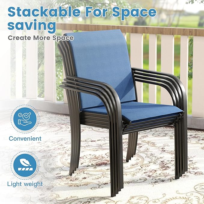 DIFY Patio Dining Chairs Set of 4, Stackable Outdoor Metal Chairs for Garden, Porch and Lawn, Blue