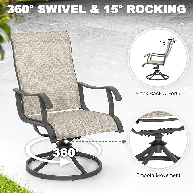 NUU GARDEN Patio Swivel Chairs Set of 2, Outdoor Dining Chairs with Armrests, Swivel Textilene Patio Dining Chair for All Weather, with Metal Frame, for Garden, Backyard, Deck, Poolside, Beige