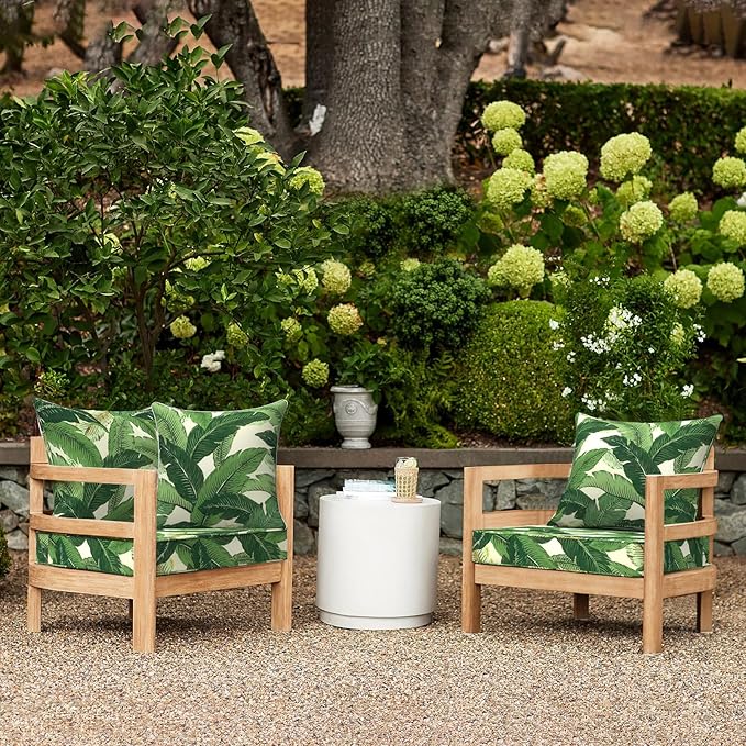 LVTXIII Outdoor Seat and Back Cushion Patio Deep Seat Cushion Set Seasonal Chair Cushion for Wicker Chairs and Garden Furniture Decoration, 22"x22"x4", Swaying Palms Green