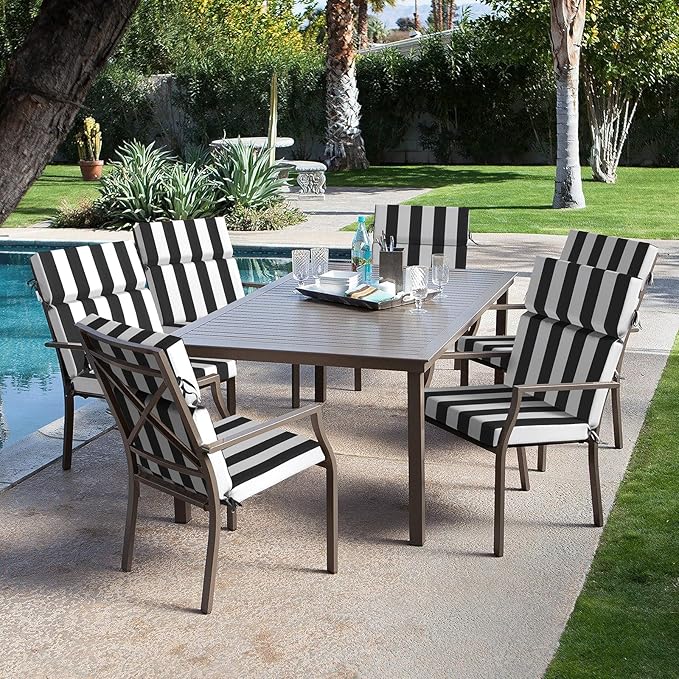 DYTXIII Outdoor High Back Chair Cushions Set of 2, 44"x22" Water Repellent Patio Seat Cushions with Elastic Sponge, All Weather Chair Pads for Rocking, Dining Chairs, Patio Furniture - Cabana Black