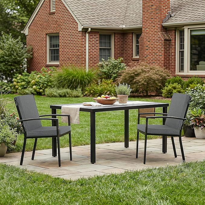 Outdoor Chair Cushions, Water-Resistant & Fade-Resistant, Patio Furniture Lawn Dining Chair Seat Replacement with Mid Back, Ties Zipper, Removable Cover, 18 x 16.5 Inch, Set of 2, Dark Grey