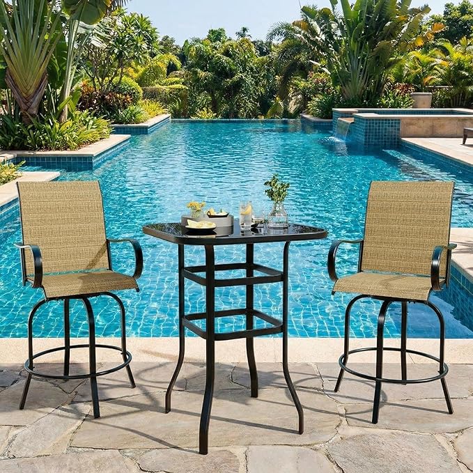 GarveeHome Outdoor Patio Bar Table, 31.5 Inch Tempered Glass Bistro High Top Table with All Weather Metal Frame for Deck, Porch, Poolside, Garden