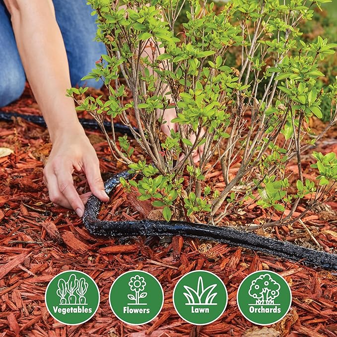 Gilmour 50' Black Flat Weeper Soaker Hose for Garden Beds, Drip Irrigation Outdoor Hose, Flexible Garden Hose for Vegetable Gardens, Flower Beds, Lawns, and Orchards