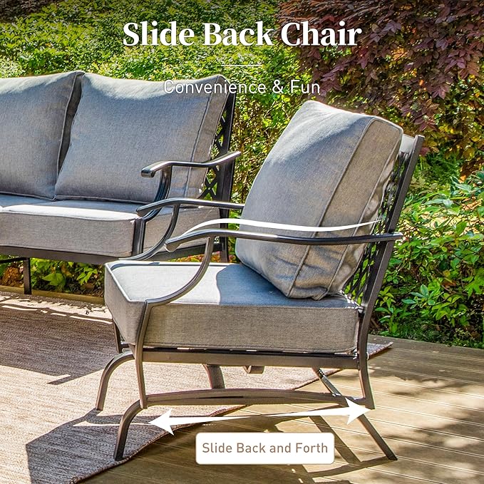 SUNSHINE VALLEY Metal Outdoor Rocker Patio Chairs Set of 2 with 5.75" Extra Thick Cushion, 2 Piece High Back Rocker Patio Chairs All Weather Outdoor Furniture Seating for Deck Balcony Porch, Gray