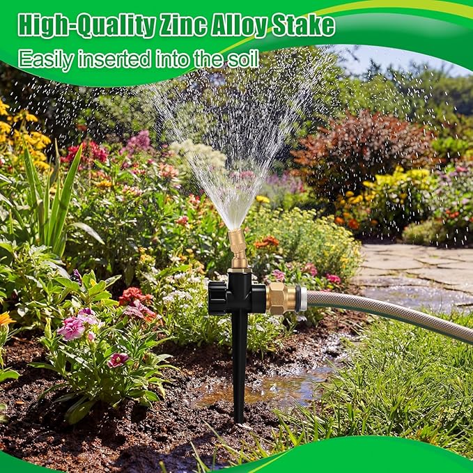 Tioncy 4 Pack Metal Lawn Sprinkler with Brass Nozzle, Heavy Duty Garden Spike Sprinkler Automatic Irrigation Tool for Lawn Garden Yard Greenhouse (Single Nozzle,Black)