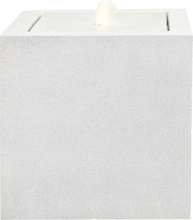 Sunnydaze Outdoor Water Fountain with LED Light - Modern Square Bubbler Water Feature with Pump - 17.5" H - for Patio, Garden, Deck, Relaxation and Stress Relief - Fog