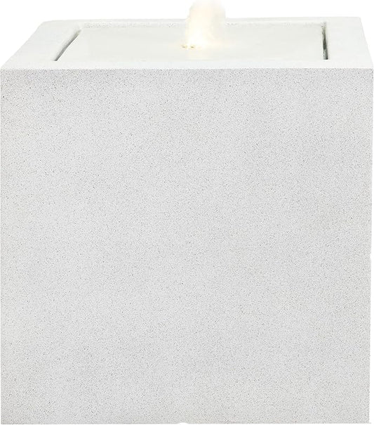 Sunnydaze Outdoor Water Fountain with LED Light - Modern Square Bubbler Water Feature with Pump - 17.5" H - for Patio, Garden, Deck, Relaxation and Stress Relief - Fog
