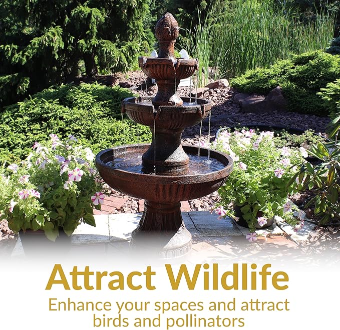 Sunnydaze Flower Blossom 43" Tiered Outdoor Water Fountain - 3-Tiered Outdoor Fountain for Garden, Patio, or Backyard - Earth Finish