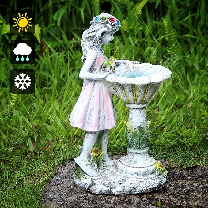 Voveexy Fairy Garden Statue, Solar Garden Angel Figurine with Color Changing Light Outdoor Decoration Waterproof Angel Sculpture for Patio Yard Lawn Porch Art Ornament Christmas Birthday Gift
