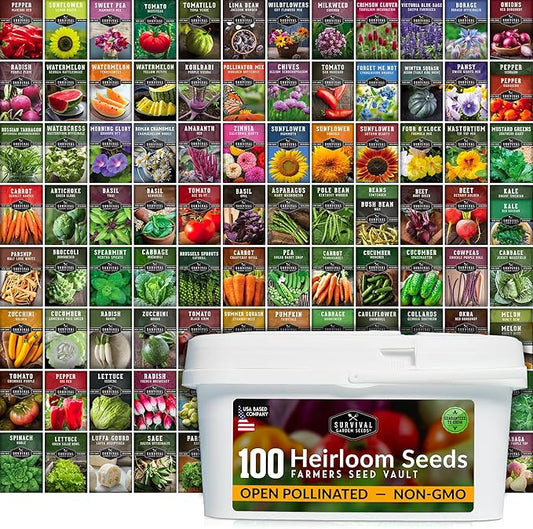Survival Seed Vault Kit – 100 Packs of Heirloom Vegetable Seeds for Planting – Non-GMO Vegetables, Fruits, Herbs – Farmer Kit to Grow Food for Long-Term Emergency Storage – Survival Garden Seeds