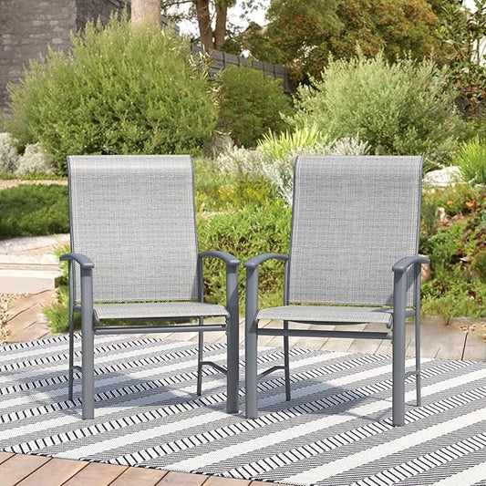 Patio Chairs Set of 2, Outdoor Chairs for Patio with High Back, Metal Outdoor Dining Chair with Armrest for Lawn Deck Garden Balcony Porch Backyard, Grey