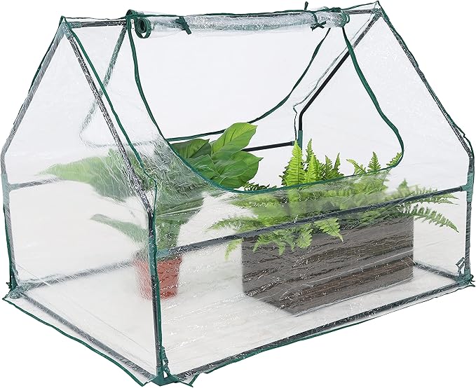 Sunnydaze Outdoor Portable Mini Greenhouse Tent with 2 Zippered Side Doors and Iron Tube Frame - Clear - 4' x 3'
