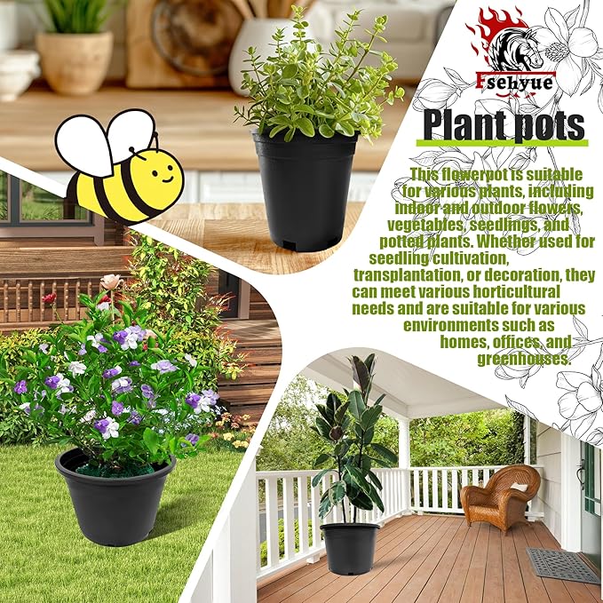 20 Gallon Nursery Pots Plastic Container Injection Molded Pot for Plants Flexible with Drainage Holes Suitable for Plants Soil Growers or Hydroponics Black 10 Pcs
