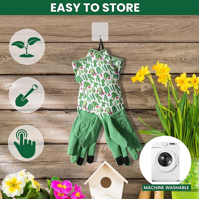 Trifabricy Gardening Gloves for Women, Leather Long Garden Gloves with Grip, Thorn-Proof Puncture-Resistant Work Gloves