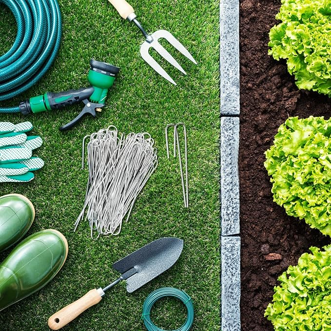 100Pcs Irrigation Drip Tubing Landscape Staples J Shape Garden Stakes 5 Inch Landscaping Staples Lawn Pins for Drip Tubing (Designed to Hold Drip Tubing Up to 1/2"" Diameter), Sliver