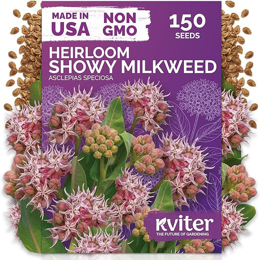 KVITER 150 Showy Milkweed Seeds (Asclepias Speciosa) - Greek Milkweed, Perennial Wildflower, Pink-Purple Blooms, Butterfly Magnet - Flower Seeds in Seed Packets for Outdoor Gardens and Borders