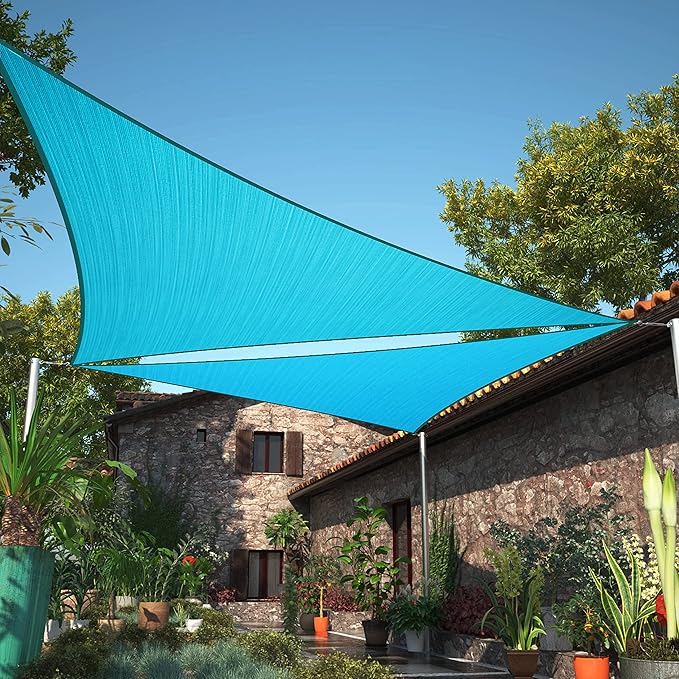 ShadeMart 17' x 17' x 17' Turquoise Sun Shade Sail UPF50 Triangle smTAPT08 Canopy Fabric Cloth Screen, Water Air Permeable & UV Resistant, Heavy Duty (We Customize Size)