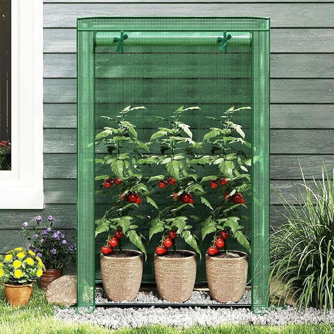 LDAILY Mini Greenhouse, 39" x 20" x 59" Portable Gardening Green House with PE Cover, Heavy Duty Metal Frame & Roll-Up Zipper Door, Small Greenhouses for Outdoors, Indoor, Garden & Backyard