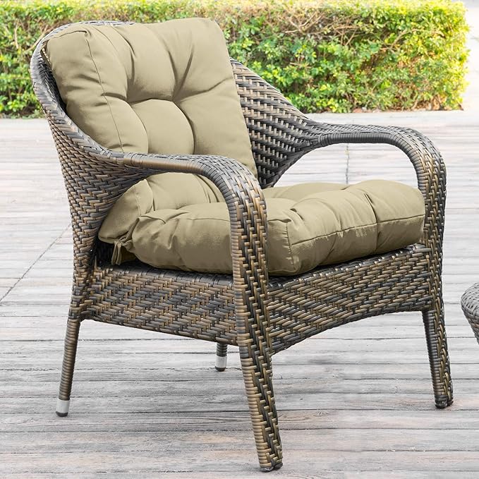 QILLOWAY Outdoor Chair Cushion for Patio Furniture, Waterproof Patio Cushions with Ties, Fade Resistant Replacement Pads for Outdoor Rocking Chairs,Beige
