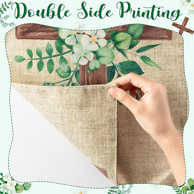 WATINC Spring Summer Eucalyptus Christian Cross Linen Garden Flag- 12 x 18 Inch Easter Religious Yard Flag for Outside, Double Sided House Outdoor Decoration for Porch Lawn Pathway (Green)