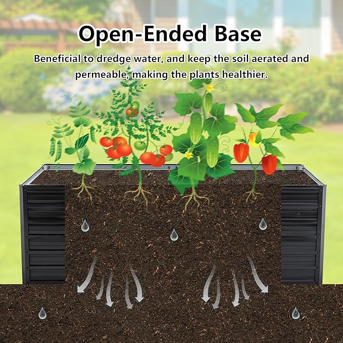 Thanaddo Galvanized Raised Garden Bed 6x3x2ft Outdoor Planter Box Galvanized Steel Garden Bed Kit for Vegetables, Flowers, Herbs and Succulents Black