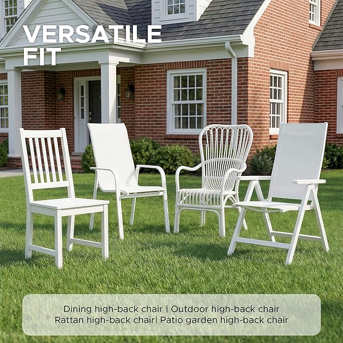Outdoor Chair Cushions 20x20, Water-Resistant & Fade-Resistant, Patio Furniture Lawn Dining Chair Seat Replacement with High Back, Ties Zipper, Removable Cover, Set of 4, Olive Green