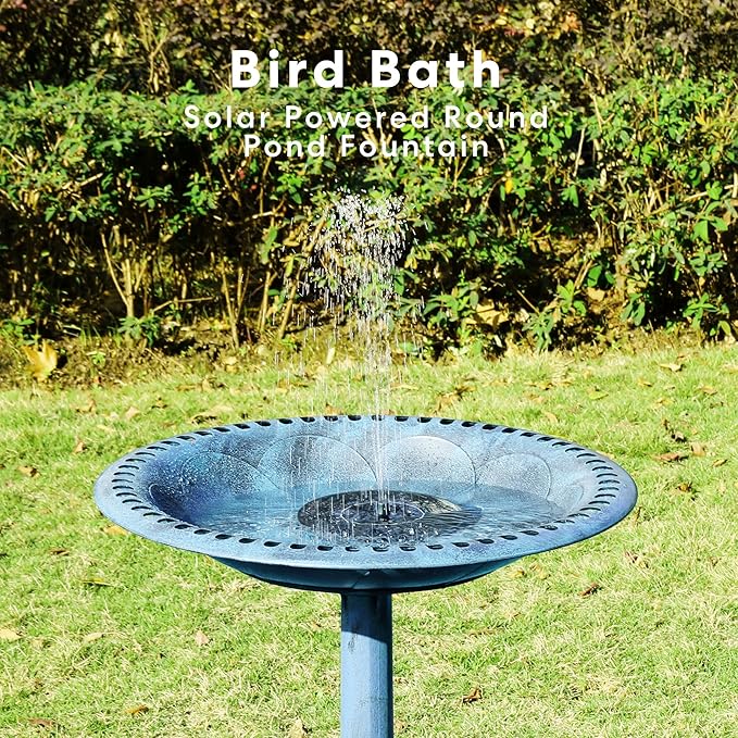 VIVOHOME Bird Bath with Solar Fountain for Outside, Polyresin Pedestal Bird Baths with Solar Powered Pump for Outdoor, Garden, Weather-Resistant Birdbaths with 20" Bowl, Blue
