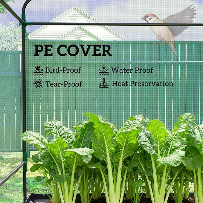 Outsunny Greenhouse with Raised Garden Bed, 56" x 56" x 75" Galvanized Steel Planter Box with PE Cover, Roll Up Door and Windows, Outdoor Greenhouse for Flowers Vegetables, Dark Gray