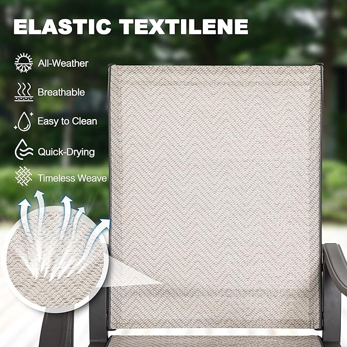 NUU GARDEN Patio Dining Chairs Set of 2, Outdoor Dining Chair with Powder-Coated Frame, All Weather Metal Dining Chairs with Textilene High Back and Wider Seat for Backyard, Deck, Balcony, Beige