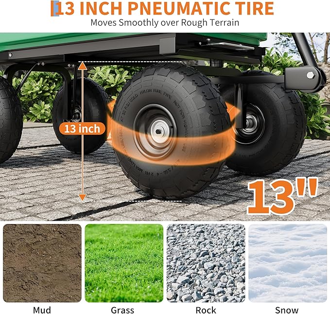 Garden Dump Cart - 1200lb 6 Cu.Ft. Heavy Duty All Terrain Wheel Barrow, 180° Pivoting Handle for Easy Control,for Yard Work,Courtyards, Farm and Gardening
